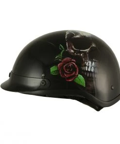 Milwaukee Performance Helmets Milwaukee Helmets MPH9780 Black 'Rose Skull & Revolver' DOT Half Helmet Riding Gear