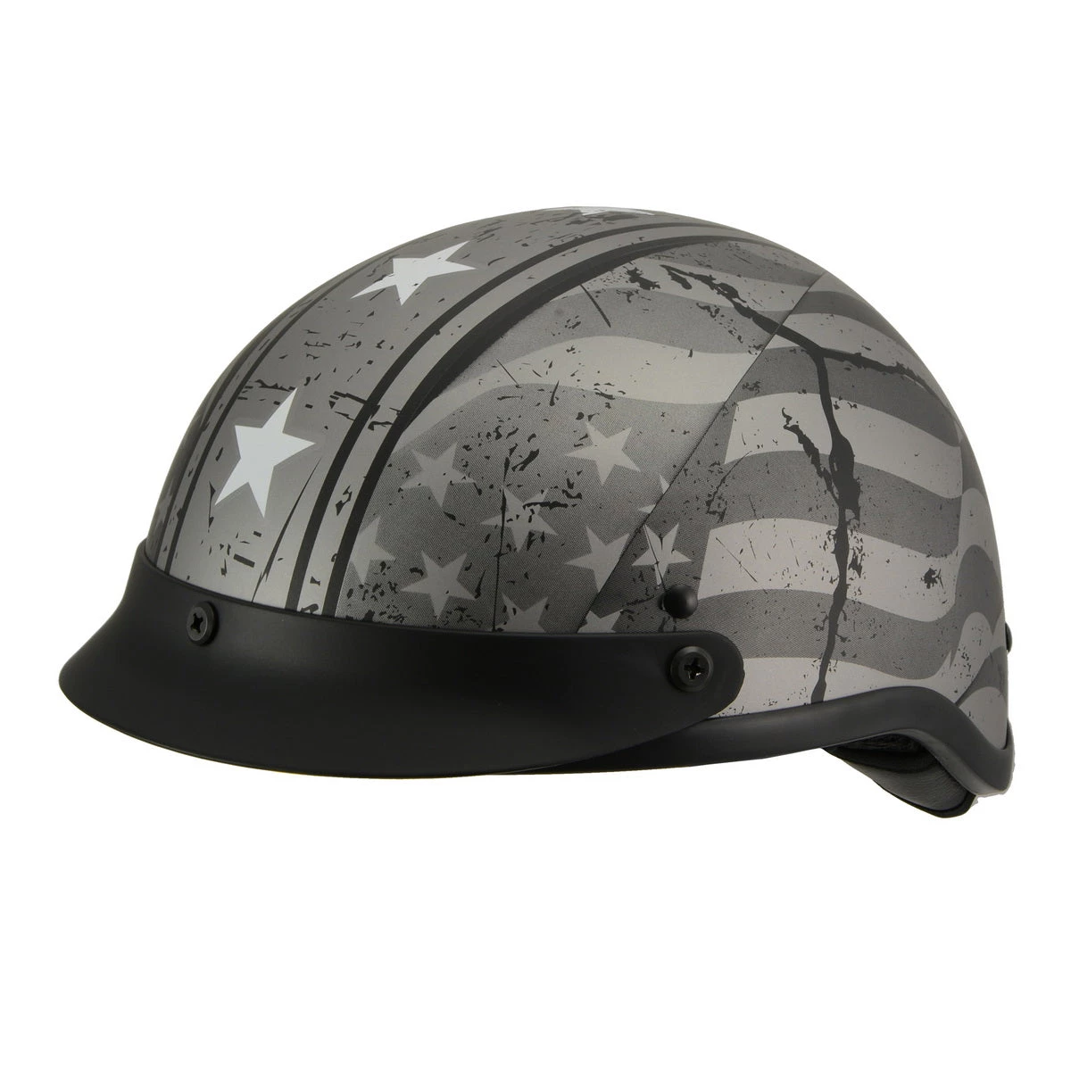 Milwaukee Performance Helmets Milwaukee Helmets MPH9782 Black 'Vintage Grey Stars And Stripes' DOT Half Helmet Riding Gear