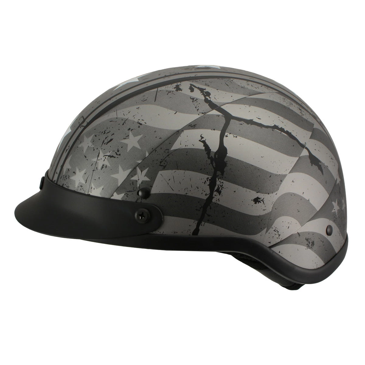 Milwaukee Performance Helmets Milwaukee Helmets MPH9782 Black 'Vintage Grey Stars And Stripes' DOT Half Helmet Riding Gear