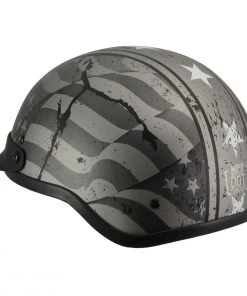 Milwaukee Performance Helmets Milwaukee Helmets MPH9782 Black'Vintage Grey Stars And Stripes' DOT Half Helmet Riding Gear