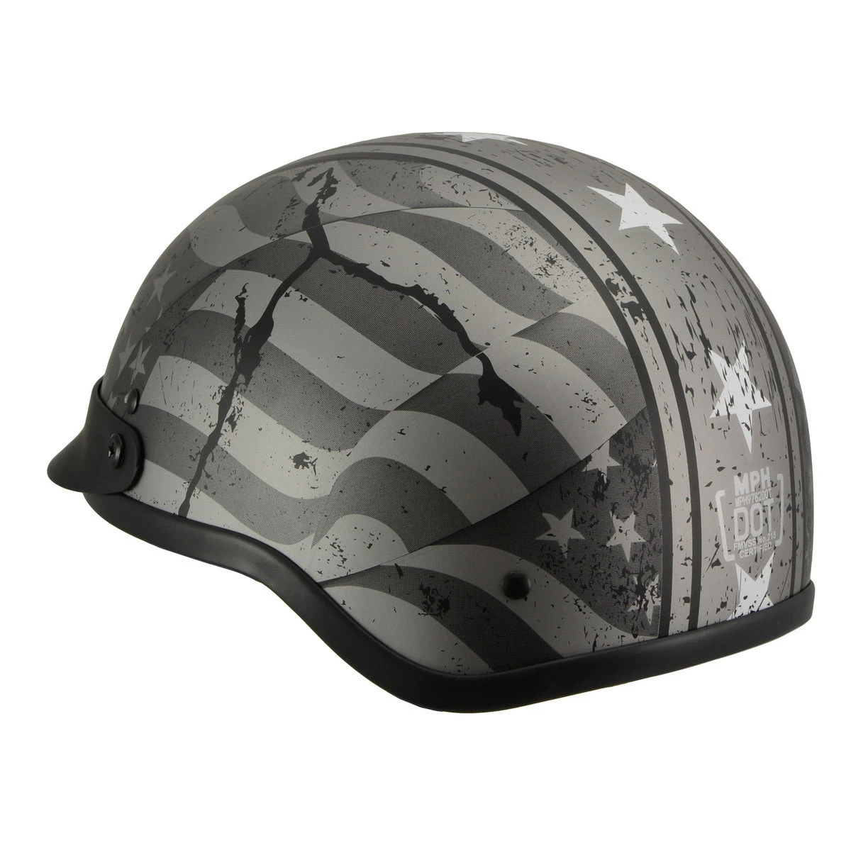 Milwaukee Performance Helmets Milwaukee Helmets MPH9782 Black 'Vintage Grey Stars And Stripes' DOT Half Helmet Riding Gear