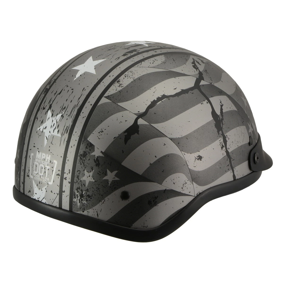 Milwaukee Performance Helmets Milwaukee Helmets MPH9782 Black 'Vintage Grey Stars And Stripes' DOT Half Helmet Riding Gear