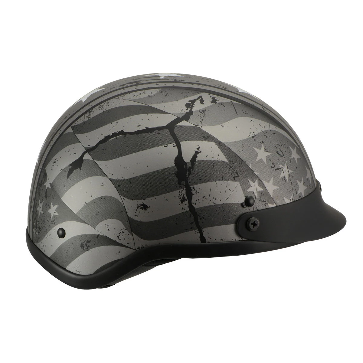Milwaukee Performance Helmets Milwaukee Helmets MPH9782 Black 'Vintage Grey Stars And Stripes' DOT Half Helmet Riding Gear