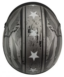 Milwaukee Performance Helmets Milwaukee Helmets MPH9782 Black 'Vintage Grey Stars And Stripes' DOT Half Helmet Riding Gear