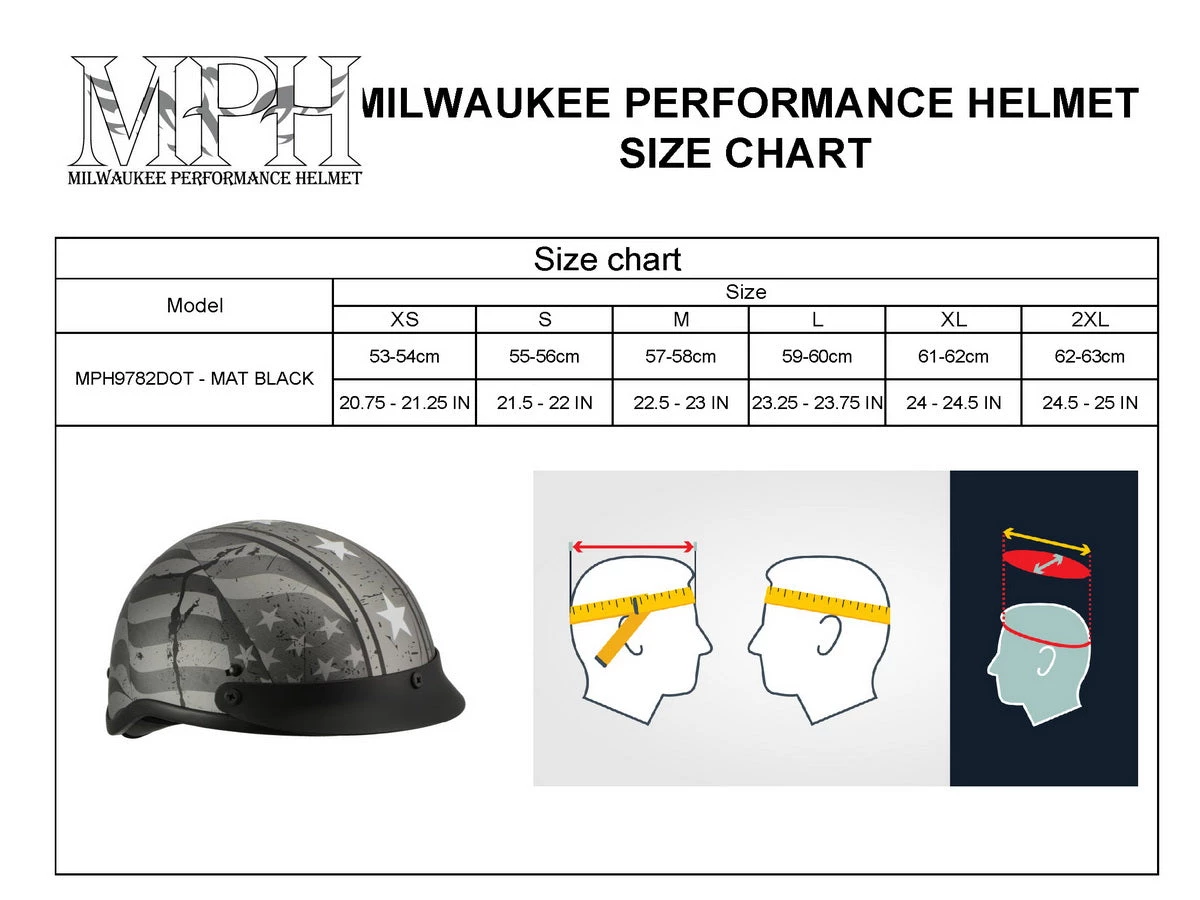 Milwaukee Performance Helmets Milwaukee Helmets MPH9782 Black 'Vintage Grey Stars And Stripes' DOT Half Helmet Riding Gear