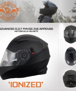 Milwaukee Performance Helmets Milwaukee Helmets MPH9803DOT'Ionized' Matte Black Advanced Modular Motorcycle Helmet With Drop Down Visor