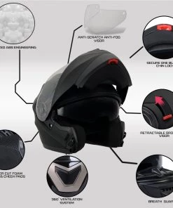 Milwaukee Performance Helmets Milwaukee Helmets MPH9803DOT 'Ionized' Matte Black Advanced Modular Motorcycle Helmet With Drop Down Visor