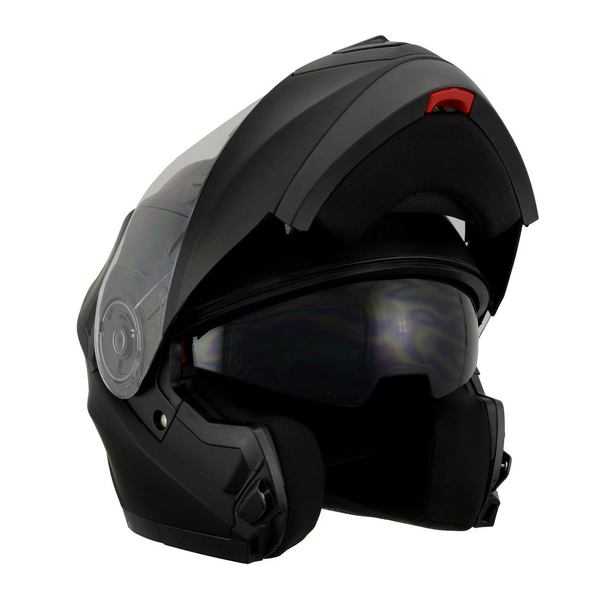 Milwaukee Performance Helmets Milwaukee Helmets MPH9803DOT 'Ionized' Matte Black Advanced Modular Motorcycle Helmet With Drop Down Visor