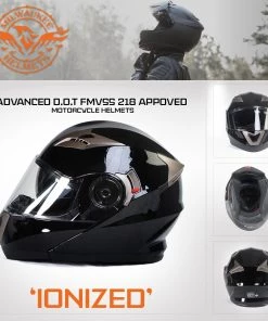 Milwaukee Helmets MPH9806DOT'Ionized' Gloss Black Advanced Motorcycle Modular Helmet With Drop Down Visor
