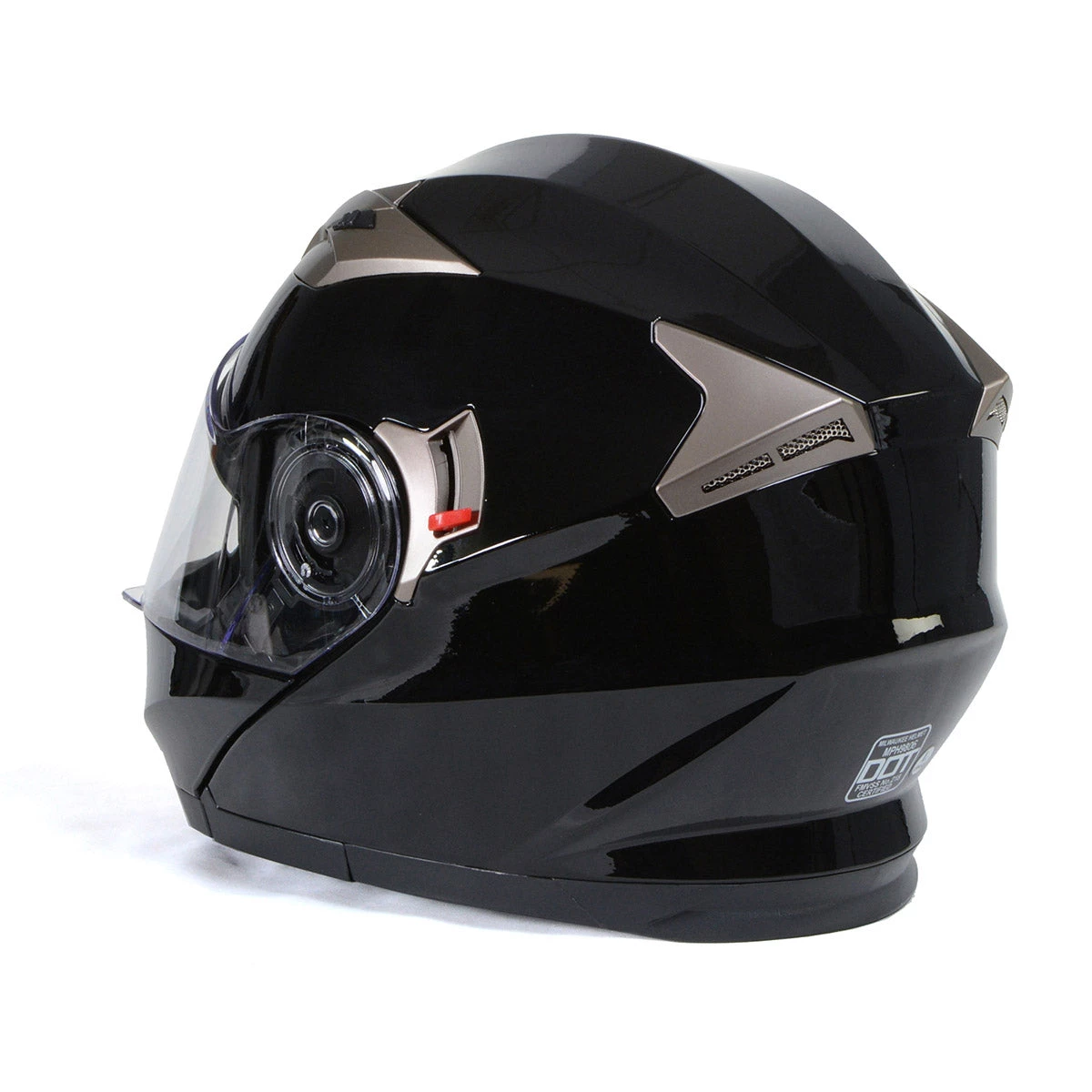 Milwaukee Helmets MPH9806DOT 'Ionized' Gloss Black Advanced Motorcycle Modular Helmet With Drop Down Visor