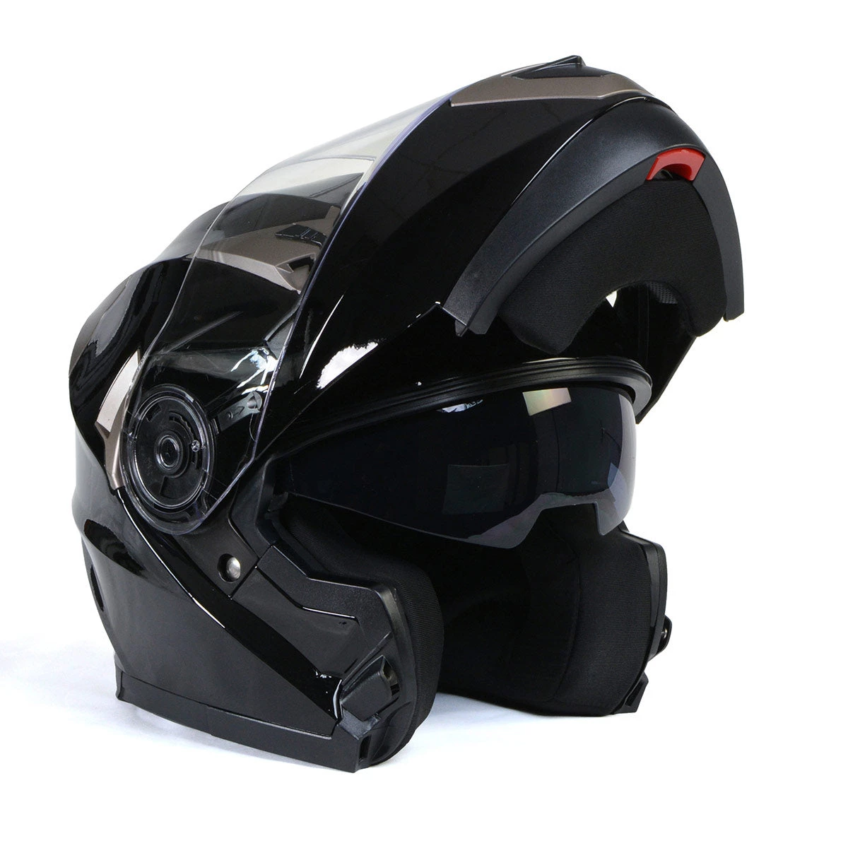 Milwaukee Helmets MPH9806DOT 'Ionized' Gloss Black Advanced Motorcycle Modular Helmet With Drop Down Visor
