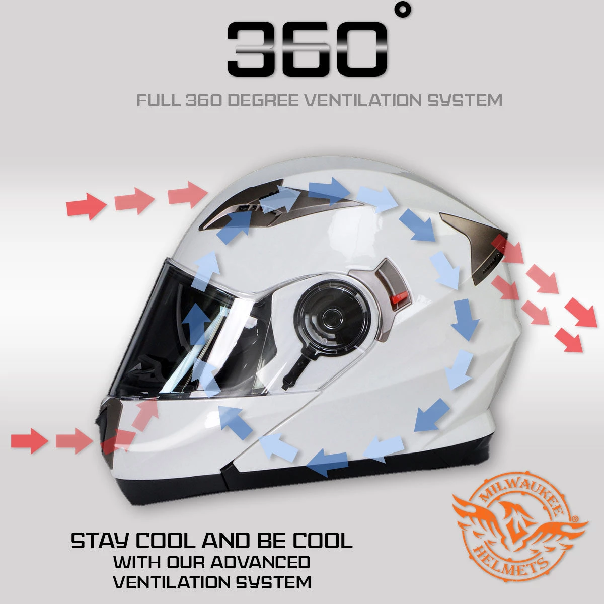 Riding Gear Milwaukee Helmets MPH9807DOT 'Ionized' Gloss White Advanced Motorcycle Modular Helmet With Drop Down Visor