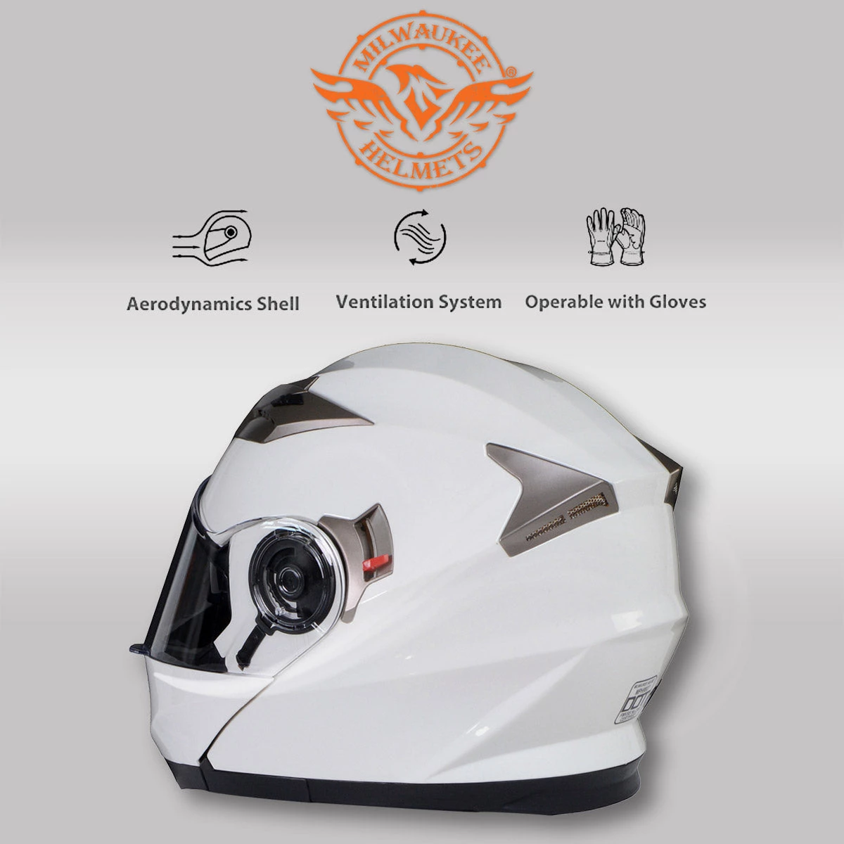 Riding Gear Milwaukee Helmets MPH9807DOT 'Ionized' Gloss White Advanced Motorcycle Modular Helmet With Drop Down Visor