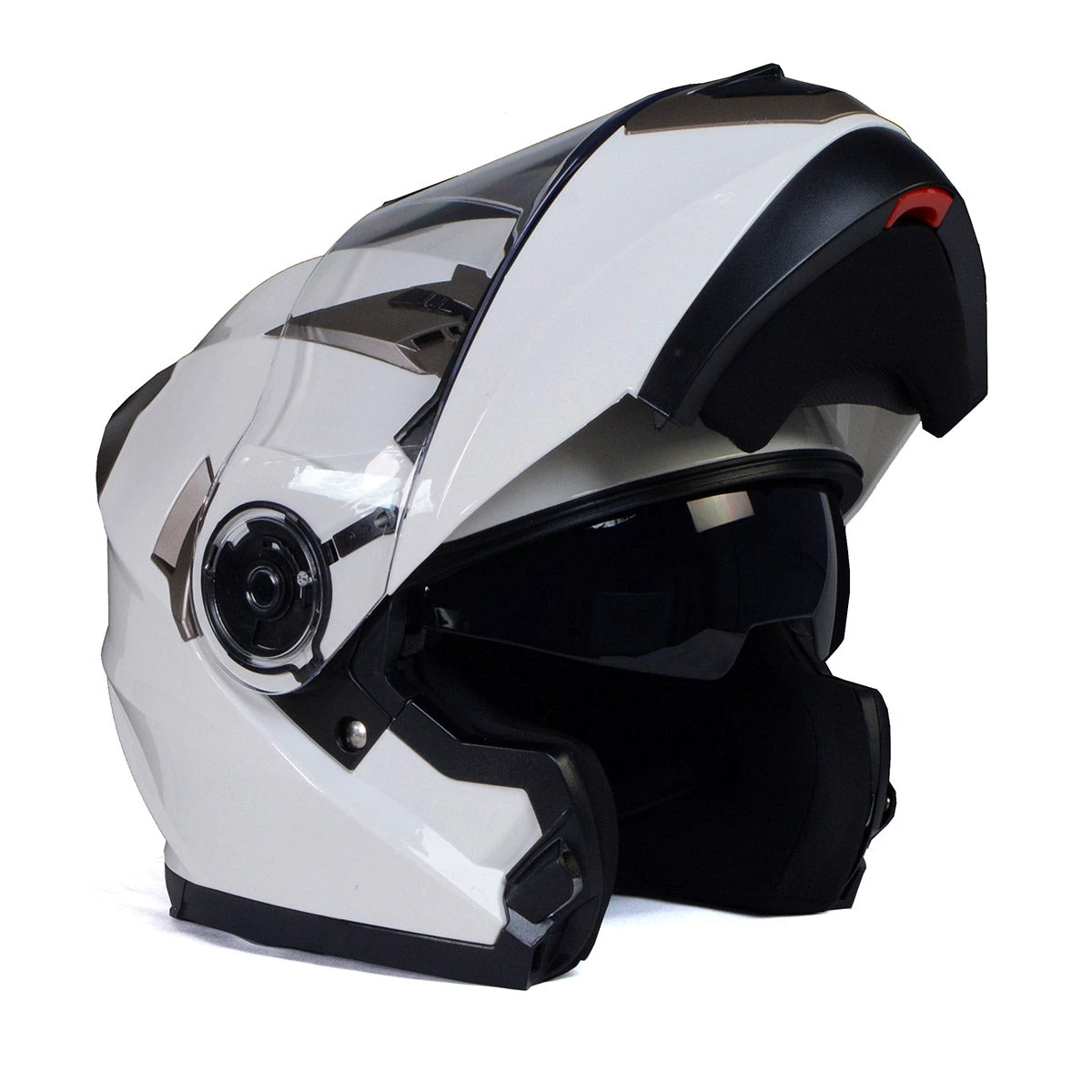 Riding Gear Milwaukee Helmets MPH9807DOT 'Ionized' Gloss White Advanced Motorcycle Modular Helmet With Drop Down Visor