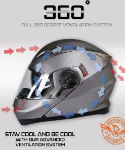 Milwaukee Helmets MPH9808DOT'Ionized' Silver Advanced Motorcycle Modular Helmet With Drop Down Visor
