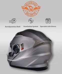 Milwaukee Helmets MPH9808DOT'Ionized' Silver Advanced Motorcycle Modular Helmet With Drop Down Visor