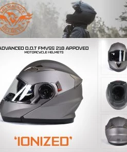 Milwaukee Helmets MPH9808DOT'Ionized' Silver Advanced Motorcycle Modular Helmet With Drop Down Visor