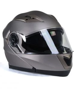 Milwaukee Helmets MPH9808DOT'Ionized' Silver Advanced Motorcycle Modular Helmet With Drop Down Visor