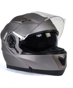 Milwaukee Helmets MPH9808DOT'Ionized' Silver Advanced Motorcycle Modular Helmet With Drop Down Visor
