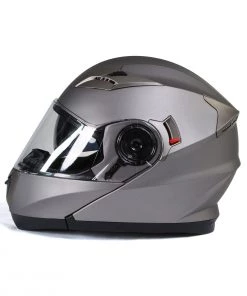 Milwaukee Helmets MPH9808DOT'Ionized' Silver Advanced Motorcycle Modular Helmet With Drop Down Visor