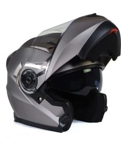Milwaukee Helmets MPH9808DOT 'Ionized' Silver Advanced Motorcycle Modular Helmet With Drop Down Visor