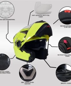 Milwaukee Helmets MPH9809DOT'Ionized' Neon Yellow Modular Helmet With MP7922FMSET Heated Balaclava Bundle