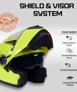 Milwaukee Helmets MPH9809DOT'Ionized' Neon Yellow Modular Helmet With MP7922FMSET Heated Balaclava Bundle