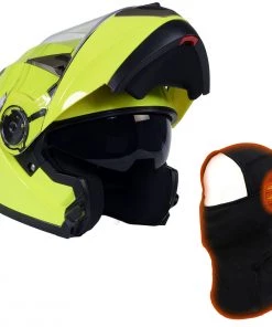 Milwaukee Helmets MPH9809DOT 'Ionized' Neon Yellow Modular Helmet With MP7922FMSET Heated Balaclava Bundle