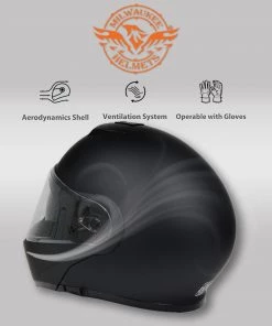 Riding Gear Milwaukee Helmets MPH9812DOT Flat Black'Menace' Advanced Motorcycle Modular Helmet With Drop Down Visor
