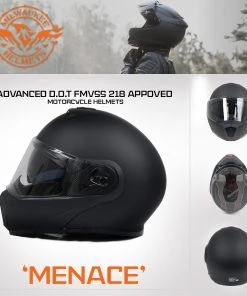 Riding Gear Milwaukee Helmets MPH9812DOT Flat Black'Menace' Advanced Motorcycle Modular Helmet With Drop Down Visor