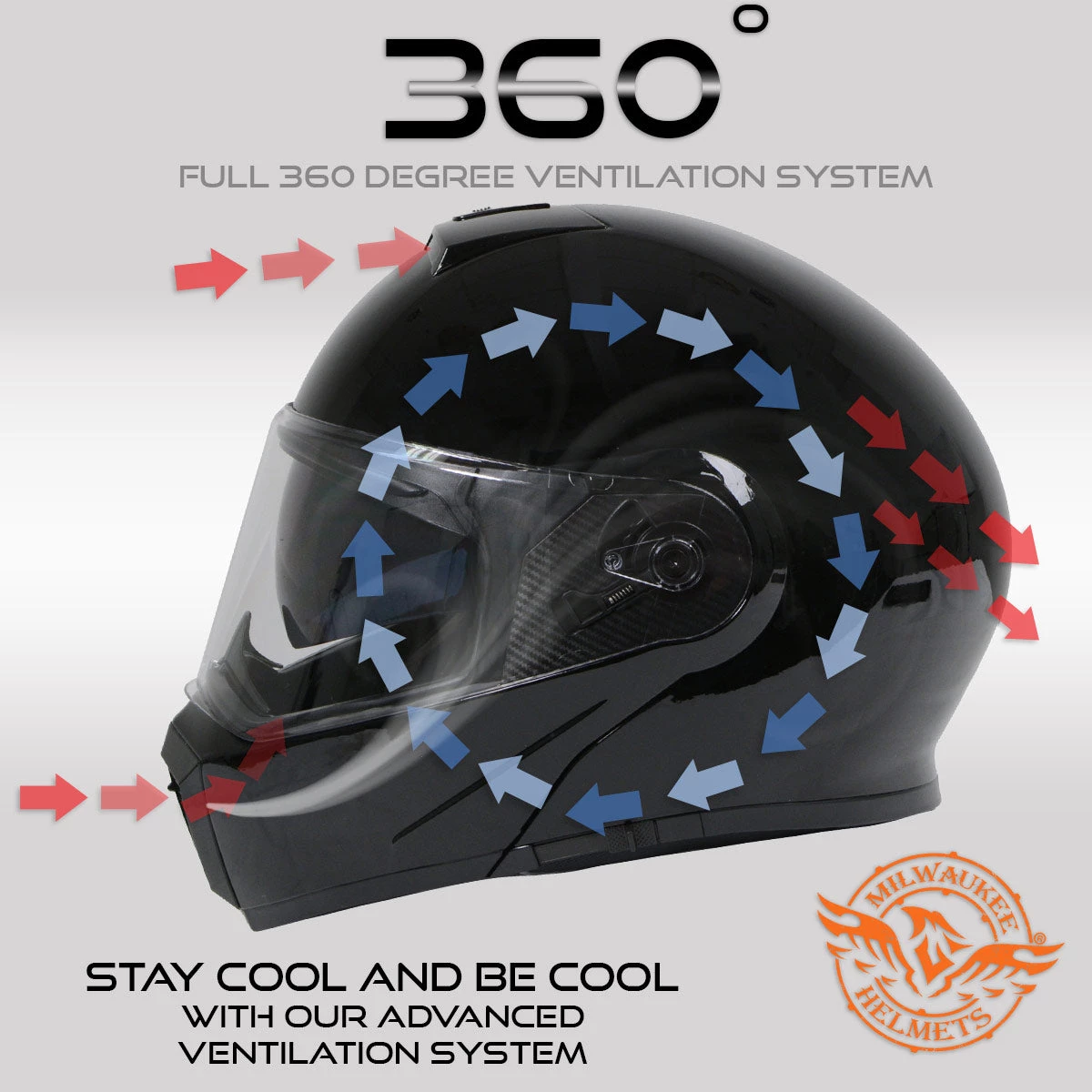 Milwaukee Helmets MPH9813DOT Gloss Black 'Menace' Advanced Motorcycle Modular Helmet With Drop Down Visor Riding Gear