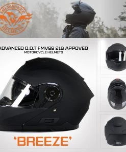 Milwaukee Helmets MPH9814DOT'Breeze' Flat Black Advanced Motorcycle Modular Helmet With Drop Down Visor