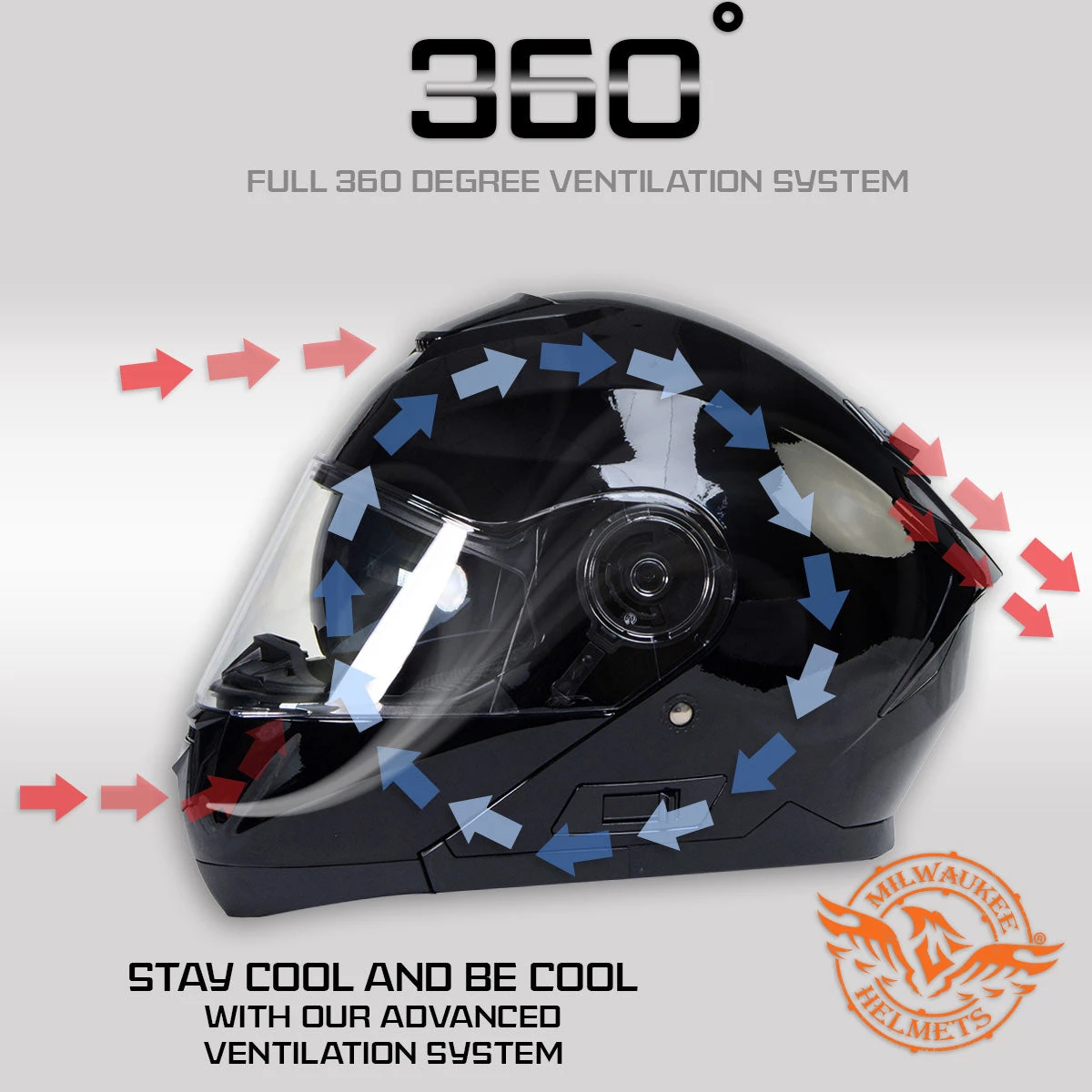 Milwaukee Helmets MPH9815DOT 'Breeze' Gloss Black Modular Helmet With MP7922FMSET Heated Balaclava Bundle Heated Jackets