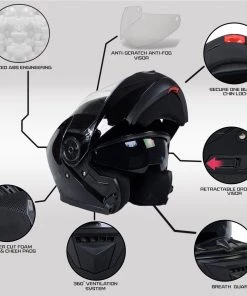 Milwaukee Helmets MPH9815DOT'Breeze' Gloss Black Modular Helmet With MP7922FMSET Heated Balaclava Bundle Heated Jackets