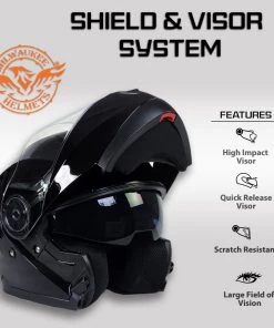 Milwaukee Helmets MPH9815DOT'Breeze' Gloss Black Modular Helmet With MP7922FMSET Heated Balaclava Bundle Heated Jackets