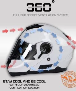 Milwaukee Helmets MPH9816DOT'Breeze' White Advanced Motorcycle Modular Helmet With Drop Down Visor