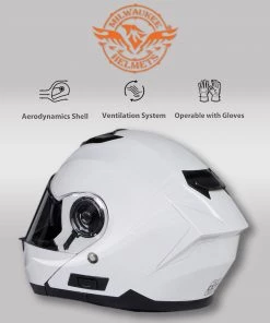 Milwaukee Helmets MPH9816DOT'Breeze' White Advanced Motorcycle Modular Helmet With Drop Down Visor