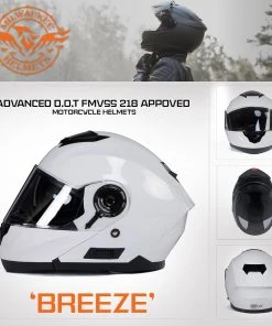 Milwaukee Helmets MPH9816DOT'Breeze' White Advanced Motorcycle Modular Helmet With Drop Down Visor