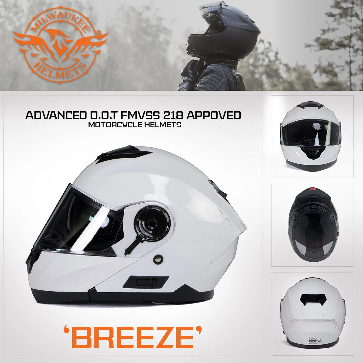 Milwaukee Helmets MPH9816DOT 'Breeze' White Modular Helmet With MP7922FMSET Heated Balaclava Bundle Heated Jackets