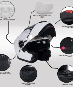 Milwaukee Helmets MPH9816DOT 'Breeze' White Advanced Motorcycle Modular Helmet With Drop Down Visor