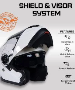 Milwaukee Helmets MPH9816DOT'Breeze' White Advanced Motorcycle Modular Helmet With Drop Down Visor