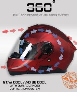 Milwaukee Helmets MPH9817DOT'Breeze' Red Advanced Motorcycle Modular Helmet With Drop Down Visor