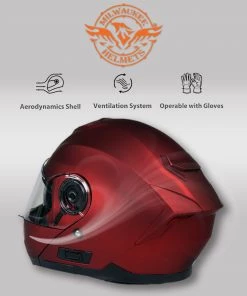 Milwaukee Helmets MPH9817DOT'Breeze' Red Advanced Motorcycle Modular Helmet With Drop Down Visor