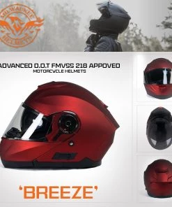 Milwaukee Helmets MPH9817DOT'Breeze' Red Advanced Motorcycle Modular Helmet With Drop Down Visor