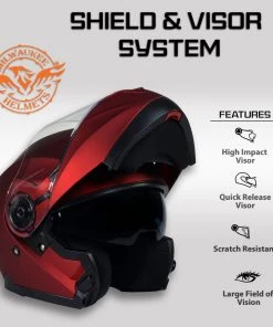 Milwaukee Helmets MPH9817DOT'Breeze' Red Advanced Motorcycle Modular Helmet With Drop Down Visor