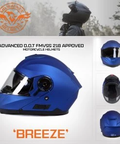 Milwaukee Helmets MPH9818DOT'Breeze' Blue Advanced Motorcycle Modular Helmet With Drop Down Visor Riding Gear