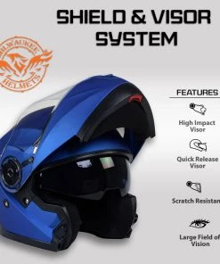 Milwaukee Helmets MPH9818DOT'Breeze' Blue Advanced Motorcycle Modular Helmet With Drop Down Visor Riding Gear