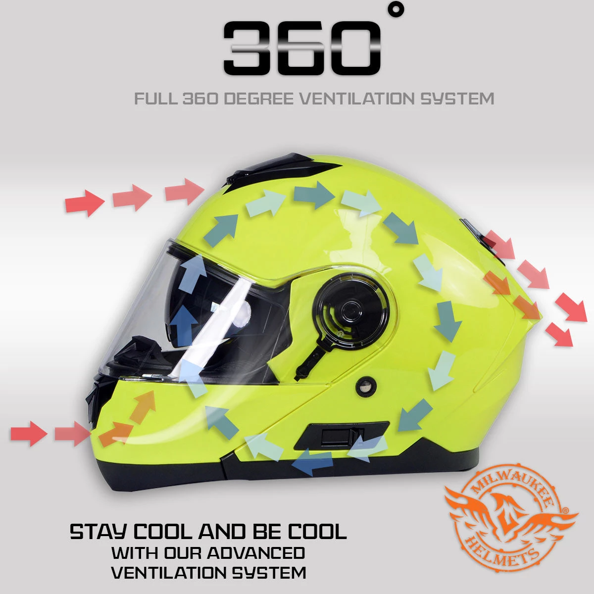 Milwaukee Helmets MPH9819DOT 'Breeze' Green Advanced Motorcycle Modular Helmet With Drop Down Visor