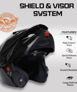 Milwaukee Helmets MPH9821DOT Gloss Black'Ominous' Dual Sport Advanced Motorcycle Modular Helmet
