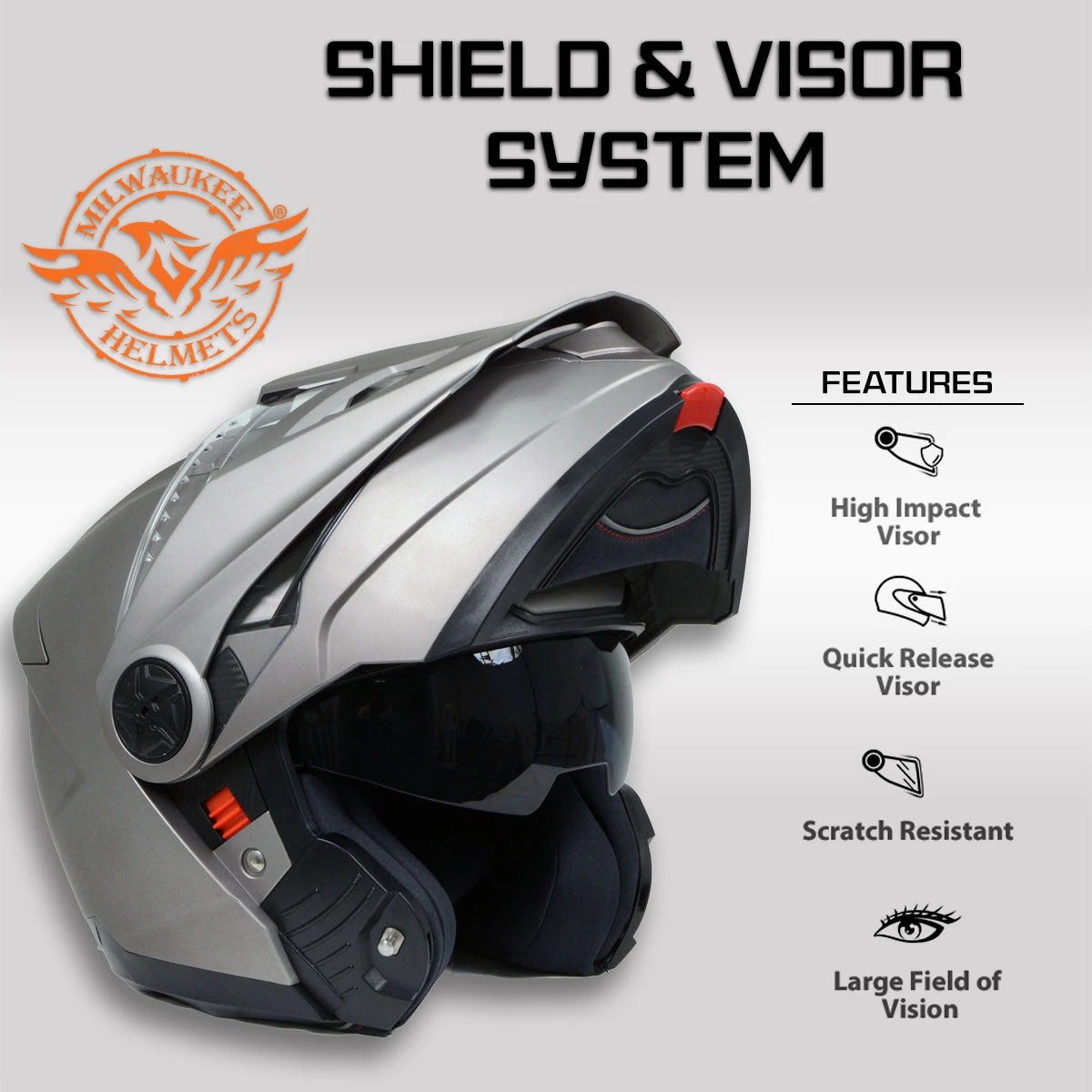 Milwaukee Helmets MPH9822DOT Silver 'Ominous' Dual Sport Advanced Motorcycle Modular Helmet Riding Gear